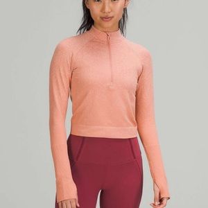 Lululemon Rest Less Cropped Half-Zip, sz 2, Herringbone Fade Pink Savannah/White